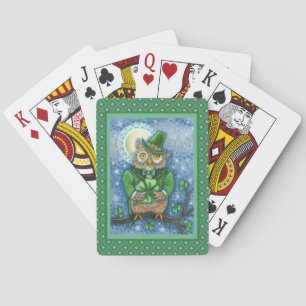 ST. PATRICK'S DAY OWL, 4 LEAF CLOVER LEPRECHAUN SPIELKARTEN