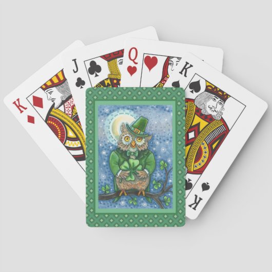 ST. PATRICK'S DAY OWL, 4 LEAF CLOVER LEPRECHAUN SPIELKARTEN (Rückseite)