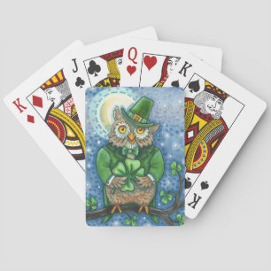 ST. PATRICK'S DAY OWL, 4 LEAF CLOVER LEPRECHAUN SPIELKARTEN