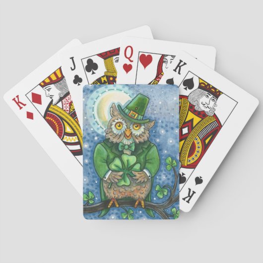 ST. PATRICK'S DAY OWL, 4 LEAF CLOVER LEPRECHAUN SPIELKARTEN (Rückseite)