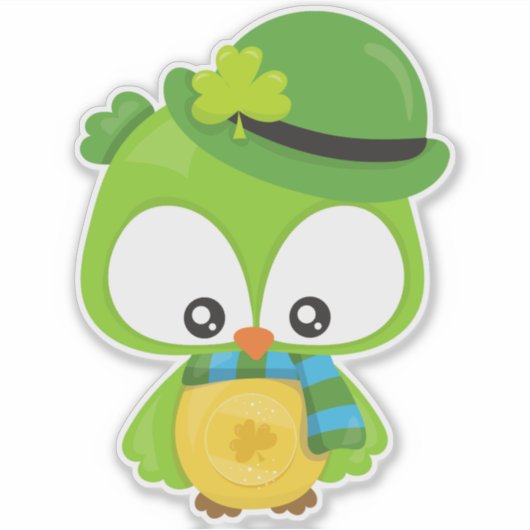 St. Patrick's Day Owl, Clovers, Leprechaun Hat Aufkleber (Vorderseite)