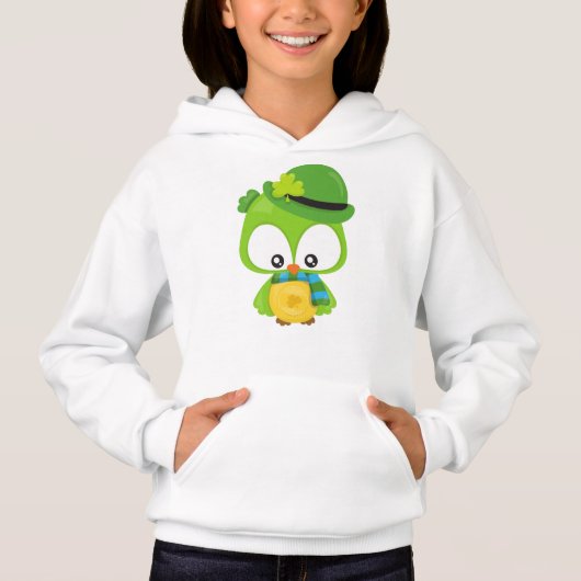 St. Patrick's Day Owl, Clovers, Leprechaun Hat Hoodie (Vorderseite)
