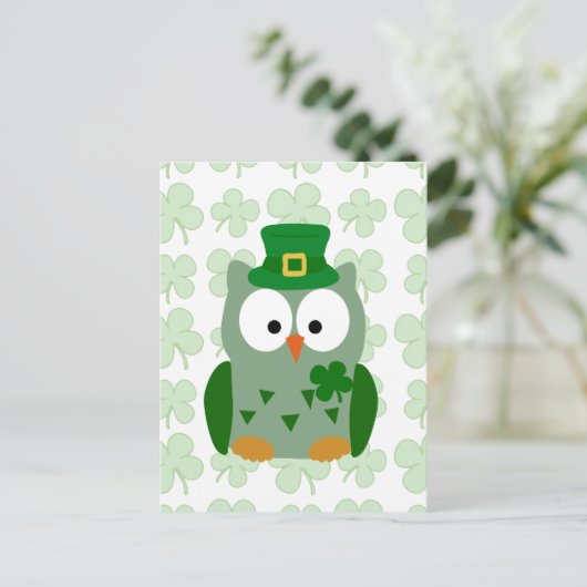 St. Patrick's Day Owl Postkarte (Stehend Vorderseite)