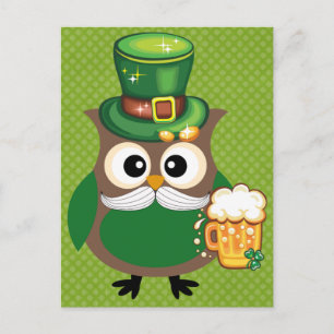 St. Patrick's Day Owl Postkarte