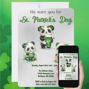 St. Patrick's Day Panda Bär Party Einladung 