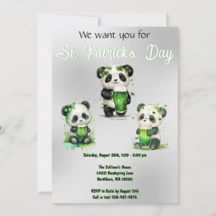 St. Patrick's Day Panda Bear Party Einladung