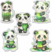 St Patrick's Day Panda Bears w/Green Irish Drink Aufkleber (Vorderseite)