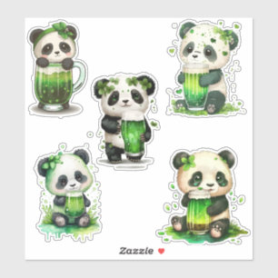 St Patrick's Day Panda Bears w/Green Irish Drink Aufkleber