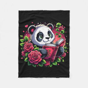 St Patricks Day Panda liest ein Buch Rose Flower P Fleecedecke