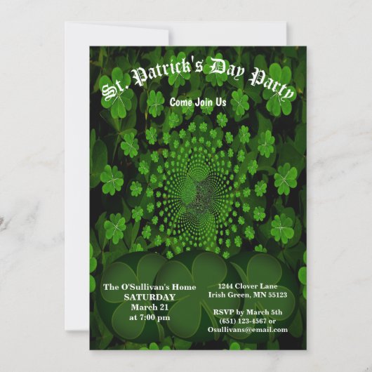 St Patrick's Day Party 4 Leaf Clover Kaleidoskop Einladung (Vorderseite)