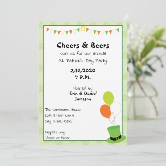 St. Patrick's Day Party Einladung (Stehend Vorderseite)