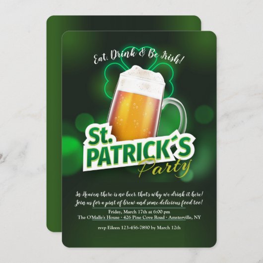 St. Patrick's Day Party Einladung (Vorne/Hinten)