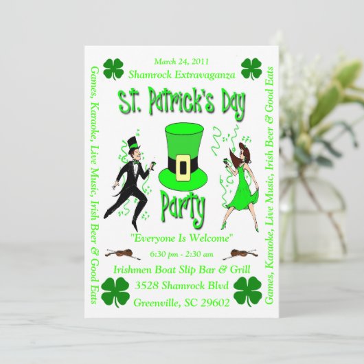 St. Patrick's Day Party Einladung (Stehend Vorderseite)