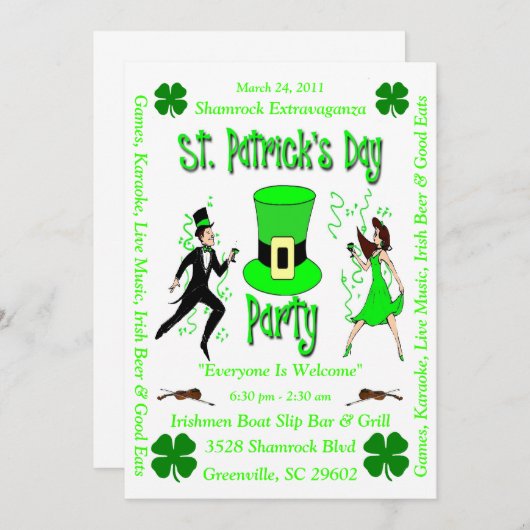 St. Patrick's Day Party Einladung (Vorne/Hinten)