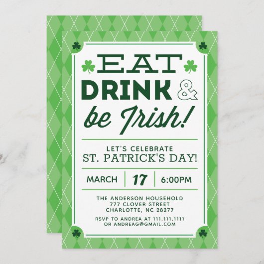 St. Patrick's Day Party Einladung (Vorne/Hinten)