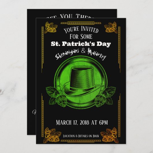St. Patrick's Day Party Einladung Green Gold (Vorne/Hinten)