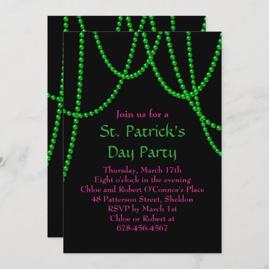 St. Patrick's Day Party Einladung in Pink & Black (Vorne/Hinten)