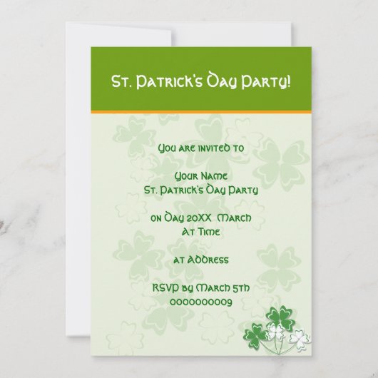 St. Patrick's Day Party Einladungen (Rückseite)
