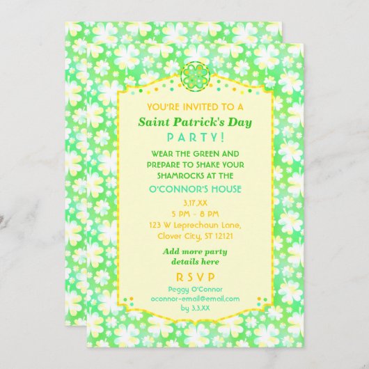 St. Patrick's Day Party Elegantes Retro Kleeblatt Einladung (Vorne/Hinten)