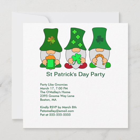 St Patricks Day Party Gnomes Square Einladung (Vorderseite)