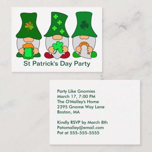 St Patricks Day Party Gnomies Einladung Karte (Vorne/Hinten)