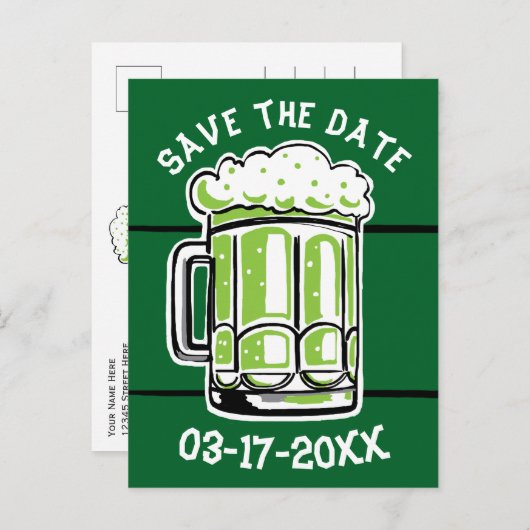 St. Patrick's Day Party Green Beer Save the Date Ankündigungspostkarte (Vorne/Hinten)
