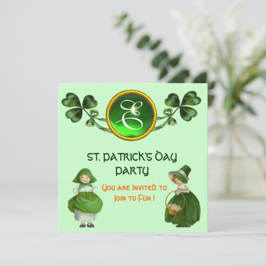 ST. PATRICK'S DAY PARTY GREEN EMERALD MONOGRAM EINLADUNG (Stehend Vorderseite)