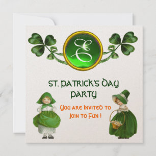 ST. PATRICK'S DAY PARTY GRÜNES SMARAGD-MONOGRAMM EINLADUNG