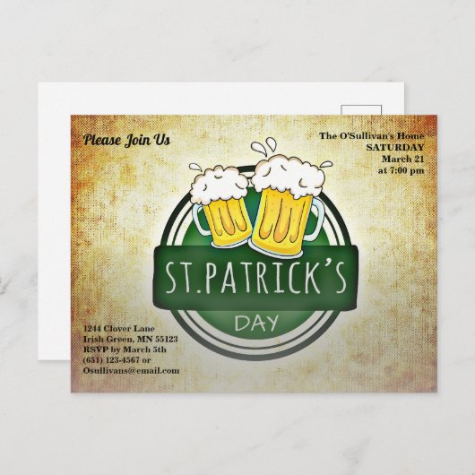 St. Patrick's Day Party Irish Brew Paper Postkarte (Vorne/Hinten)