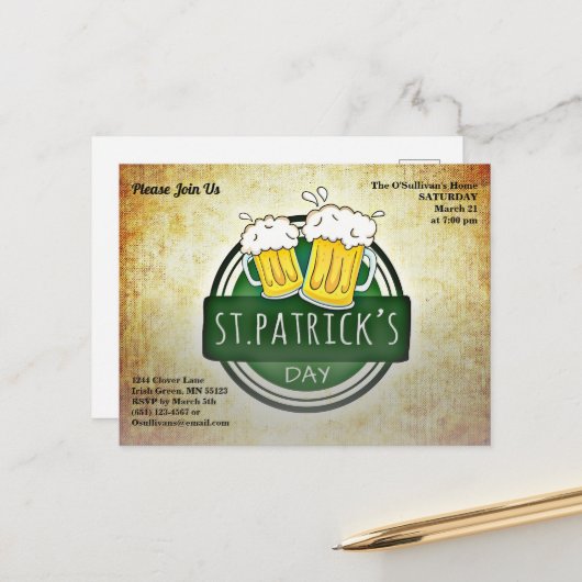 St. Patrick's Day Party Irish Brew Paper Postkarte (Vorderseite/Rückseite Beispiel)