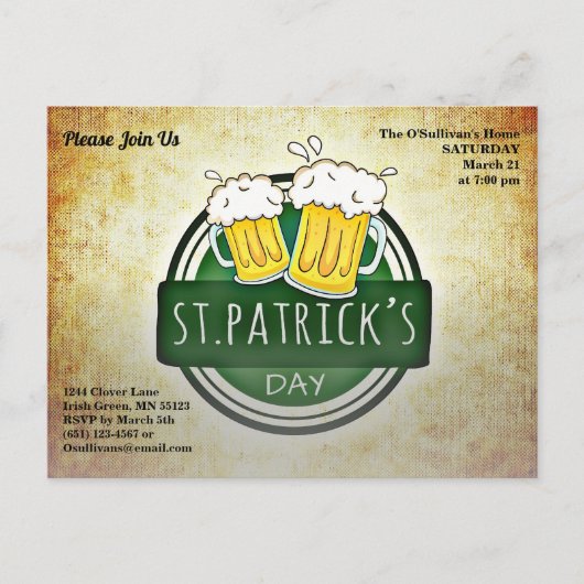 St. Patrick's Day Party Irish Brew Paper Postkarte (Vorderseite)