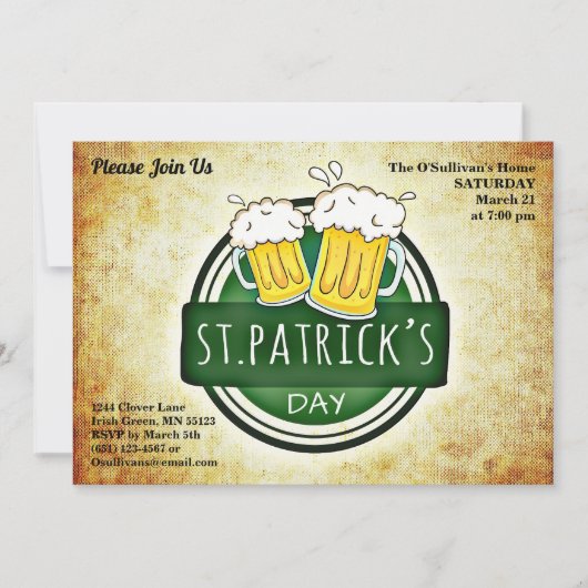 St Patrick's Day Party Irish Brew Retro Parchment Einladung (Vorderseite)
