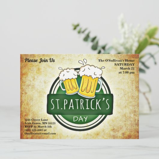 St Patrick's Day Party Irish Brew Retro Parchment Einladung (Stehend Vorderseite)