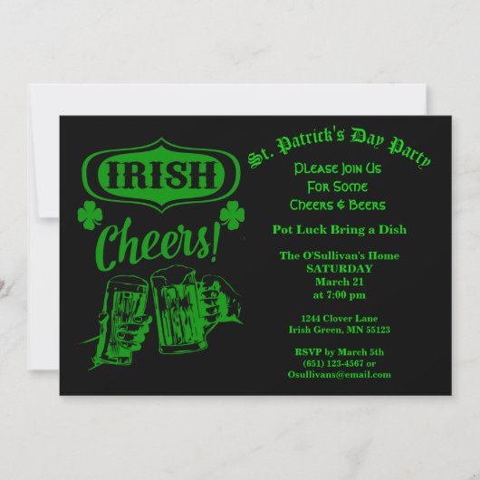 St Patrick's Day Party Irish Cheers Pot Luck Einladung (Vorderseite)