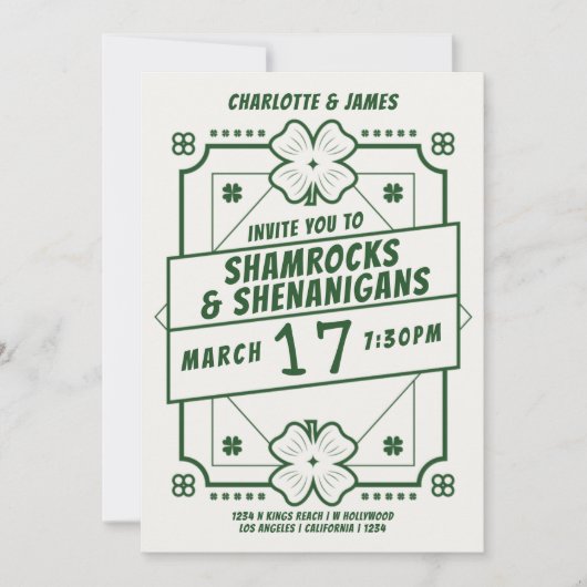 St Patricks Day Party Irish Kleeblatts Shenanigans Einladung (Vorderseite)