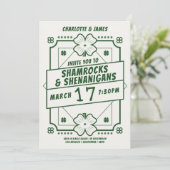 St Patricks Day Party Irish Kleeblatts Shenanigans Einladung (Stehend Vorderseite)