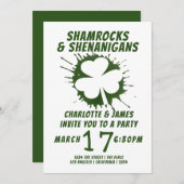 St Patricks Day Party Irish Kleeblatts Shenanigans Einladung (Vorne/Hinten)