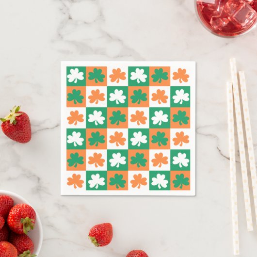 St. Patrick's Day Party Kleeblatt Fun Karo Muster Serviette (Beispiel)