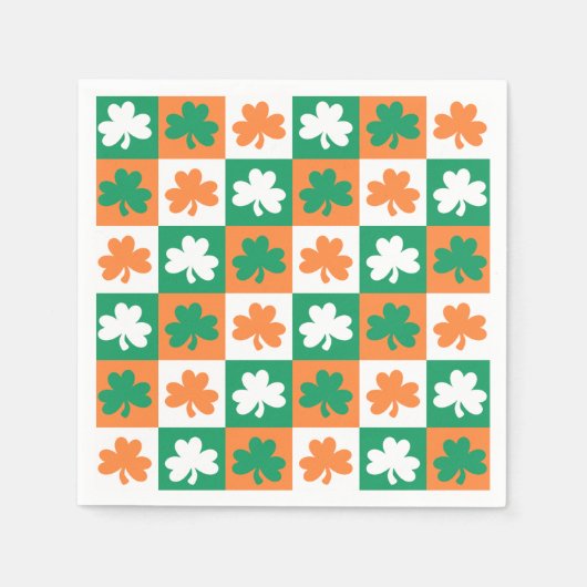 St. Patrick's Day Party Kleeblatt Fun Karo Muster Serviette (Vorderseite)