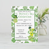 St. Patricks Day Party Kleeblatt Green Owl Einladung (Stehend Vorderseite)