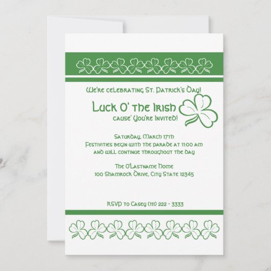 St. Patricks Day Party Kleeblatts Einladung (Vorderseite)