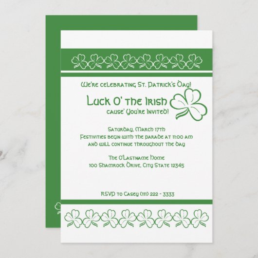 St. Patricks Day Party Kleeblatts Einladung (Vorne/Hinten)