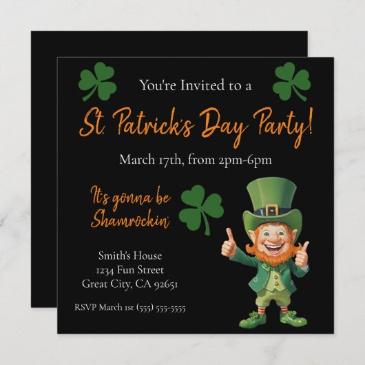 St Patrick's Day Party-Leprechaun Einladung (Vorne/Hinten)