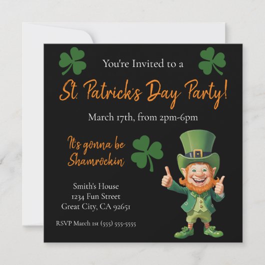 St Patrick's Day Party-Leprechaun Einladung (Vorderseite)