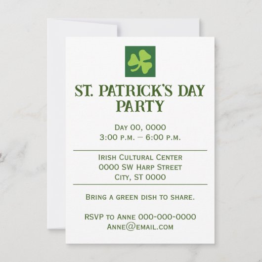 St Patrick's Day Party Leprechaun Einladung (Rückseite)
