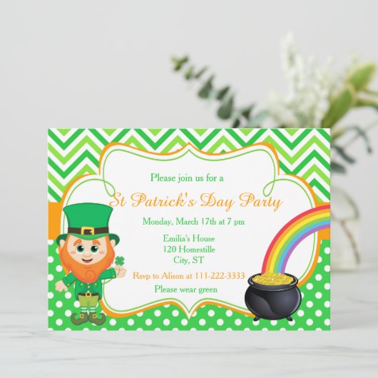 St Patrick's Day Party Leprechaun Einladung (Stehend Vorderseite)