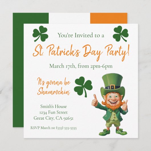 St Patrick's Day Party-Leprechaun Einladung (Vorne/Hinten)