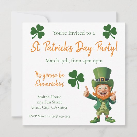 St Patrick's Day Party-Leprechaun Einladung (Vorderseite)