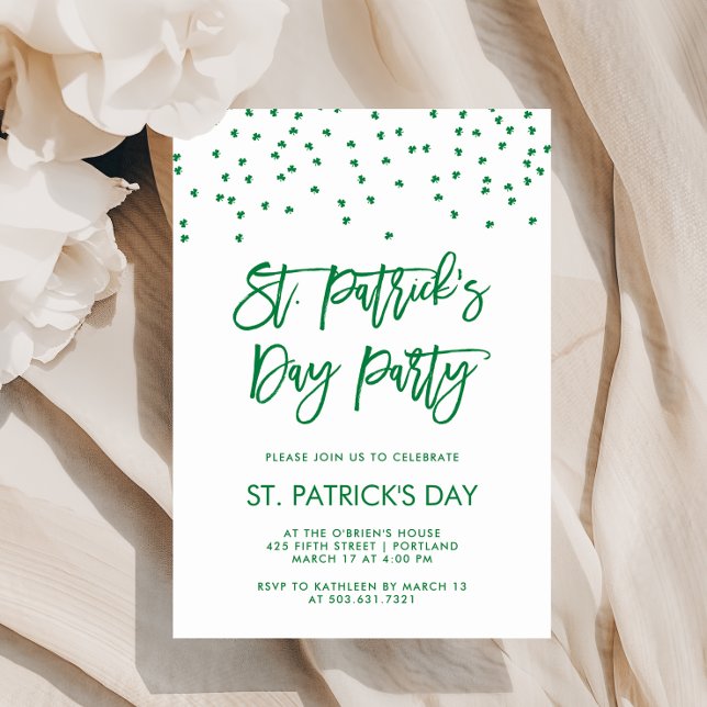 St Patricks Day Party | Moderne Grün und Weiß Einladung