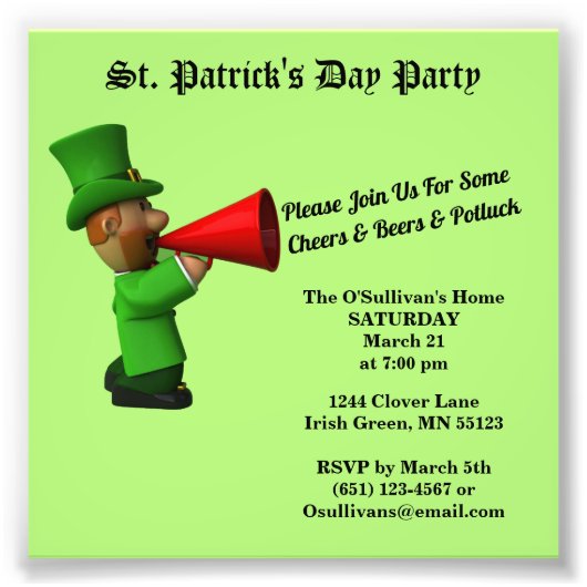 St. Patrick's Day Party Potluck Ankündigung Fotodruck (Vorne)